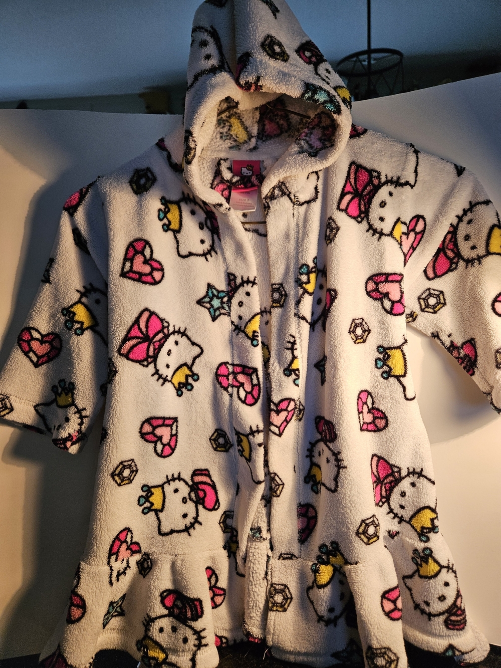 Hello Kitty Hooded Fleece Robe - White with Pink & Yellow Accents